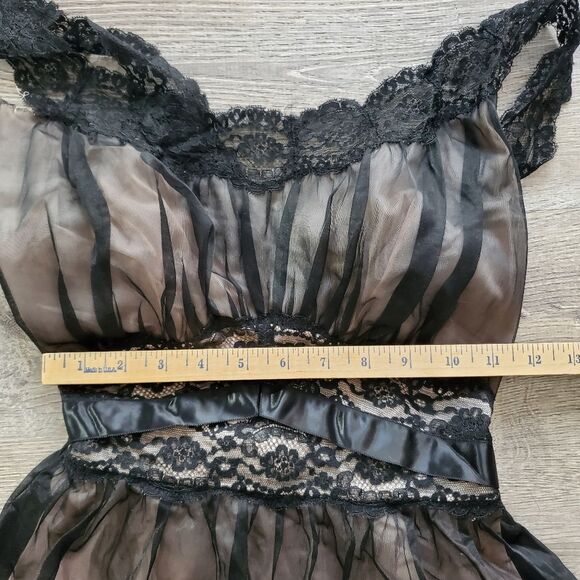 VANITY FAIR VINTAGE LINGERIE BABY DOLL NIGHTGOWN WOMEN Size 38 BLACK BLUSH PINK - Picture 7 of 13